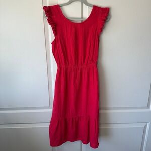 Madison Grey Red Midi Dress Sleeveless Crinkle Gauze Cotton Open Back Small‎